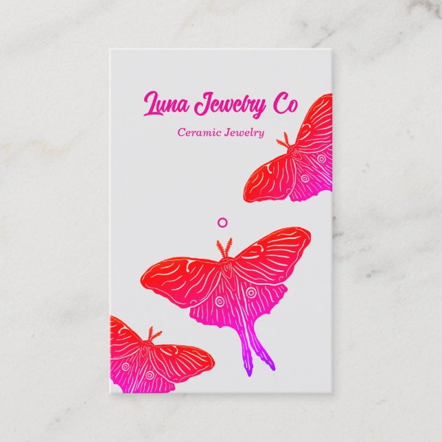 Tarjeta De Visita Neon Mystical Luna Moth Jewelry Pin Business Card  (Anverso)