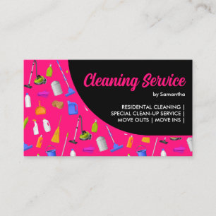 Tarjeta De Visita Neon Pink Black Modern House Cleaning Service