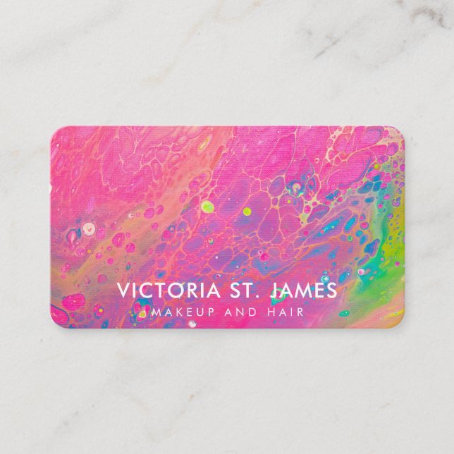 Tarjeta De Visita Neon Pink Blue Green Abstract Watercolor (Anverso)