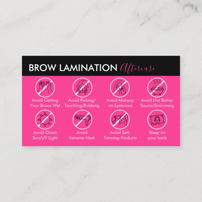 Tarjeta De Visita Neon Pink Brow Lamination Aftercare Guide (Reverso)