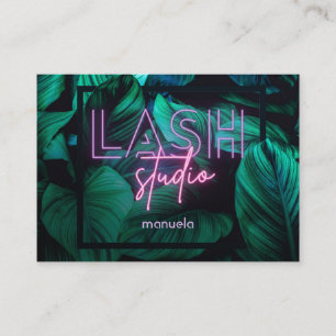 Tarjeta De Visita Neon Pink Lash Studio QR Code Professional