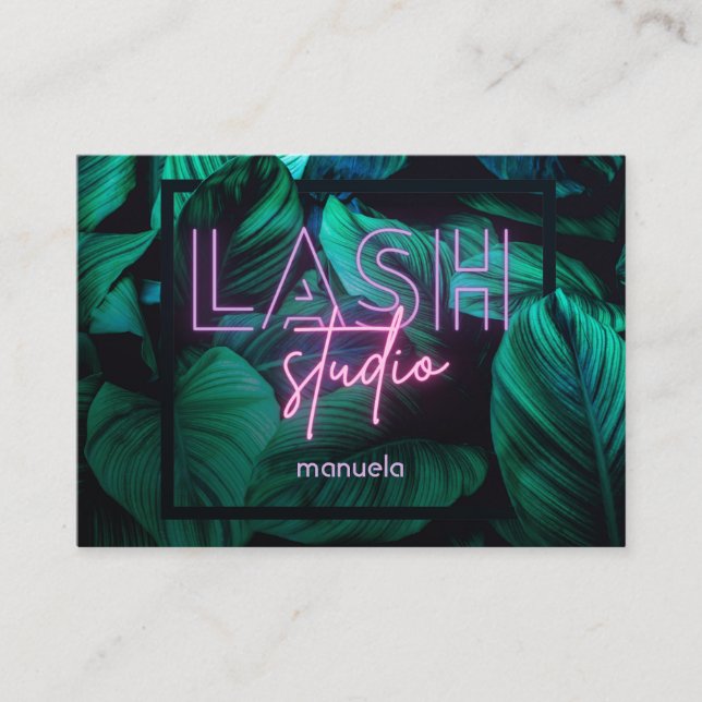 Tarjeta De Visita Neon Pink Lash Studio QR Code Professional (Anverso)