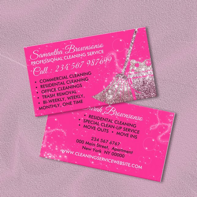 Tarjeta De Visita Neon Pink Luxury Cleaning Service Maid Janitorial (Subido por el creador)
