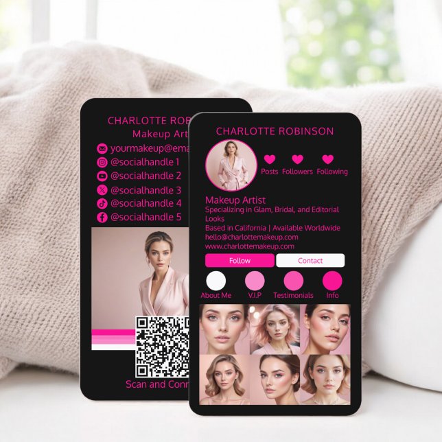 Tarjeta De Visita Neon Pink Makeup Beauty Social Media Influencer (Neon Pink Makeup beauty Social Media Influencer Business Card Instagram)