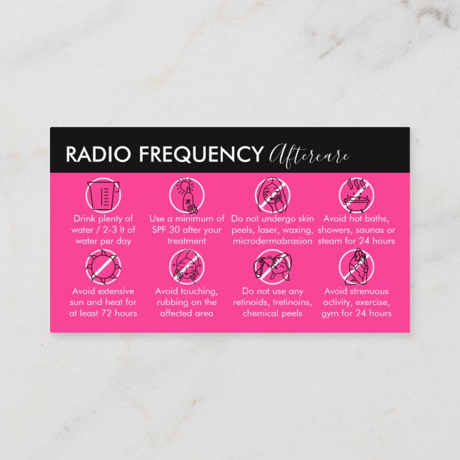 Tarjeta De Visita Neon Pink Radio Frecuencia Piel Apriete Más Tarde (Reverso)