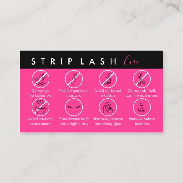 Tarjeta De Visita Neon Pink Strip Lash Aftercare (Reverso)