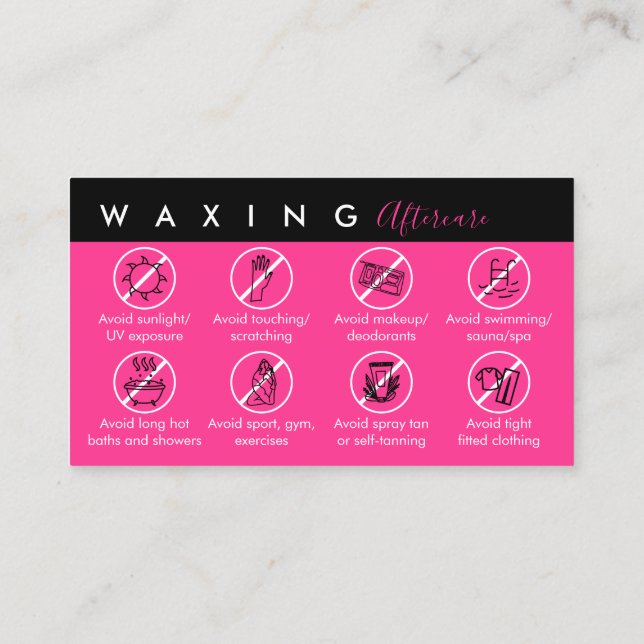 Tarjeta De Visita Neon Pink Waxing después del cuidado (Reverso)