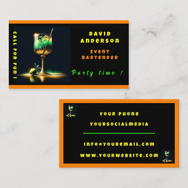 Tarjeta De Visita Neon Popular Fiesta Time Personalizado Profesional (Anverso / Reverso)