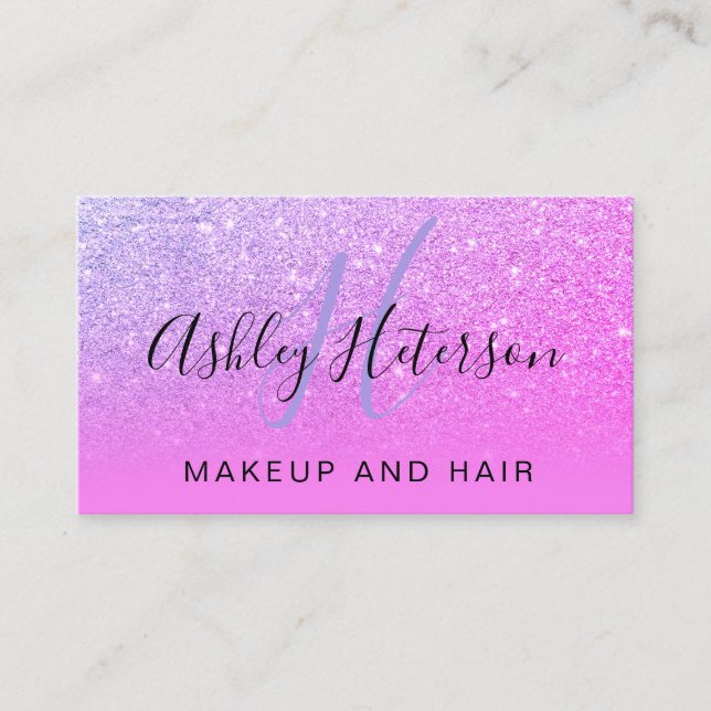 Tarjeta De Visita Neón púrpura del purpurina del rosa de la (Anverso)