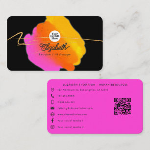 Tarjeta De Visita Neón Rosa Brillante y Brillo de Oro Falso