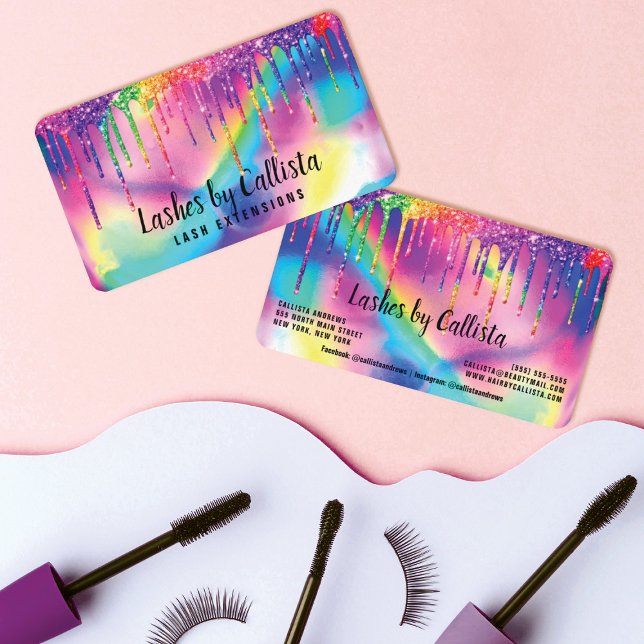 Tarjeta De Visita Neon Unicorn Purpurinas Holográficos Drips Lashes (Subido por el creador)