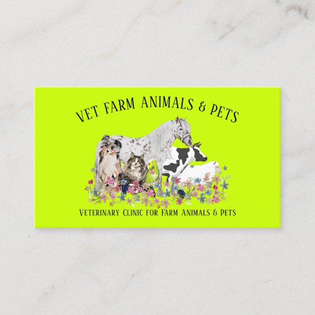 Tarjeta De Visita neón verde de vaca lechera perro gato Mascota anim (Anverso)
