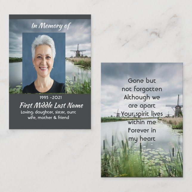Tarjeta De Visita  Netherlands Windmill Memorial Keepsake  (Anverso / Reverso)
