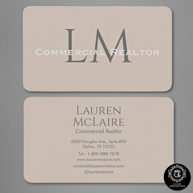 Tarjeta De Visita Neutral Classic Taupe Monogram Business Card (Subido por el creador)