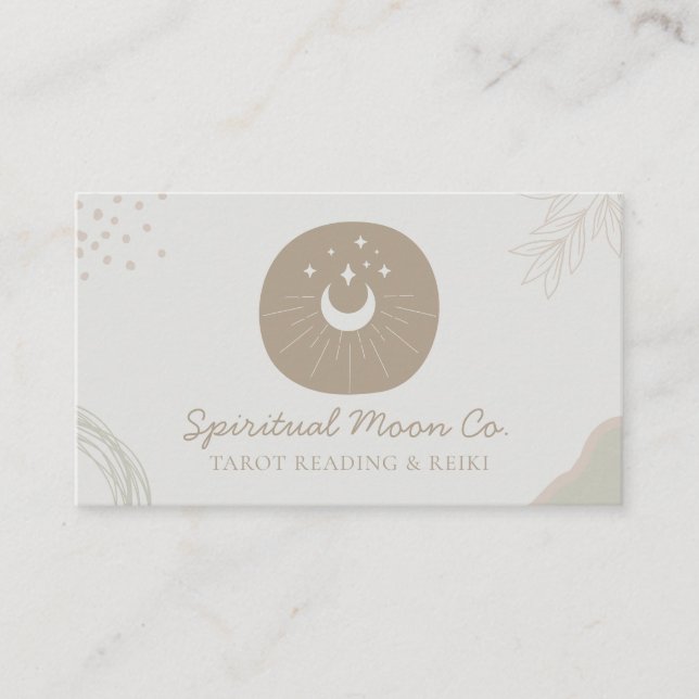Tarjeta De Visita Neutral Earth Tone Moon Stars Espiritual Reiki (Anverso)