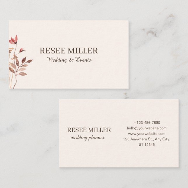 Tarjeta De Visita Neutral elegante simple Boda de flores acuáticas (Anverso / Reverso)