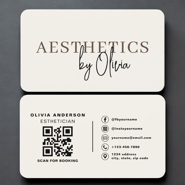 Tarjeta De Visita Neutral Esthetician Skincare QR Code Professional (Subido por el creador)