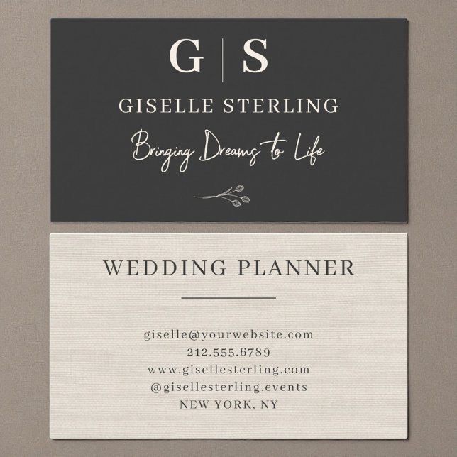 Tarjeta De Visita Neutral Linen Elegant Minimalist Monogram  (Subido por el creador)