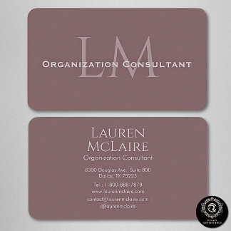 Tarjeta De Visita Neutral Mauve Taupe Monogram Business Card