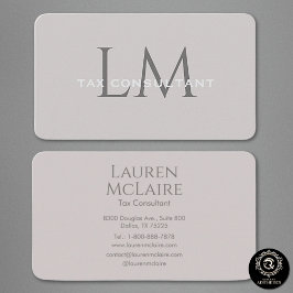 Tarjeta De Visita Neutral Taupe Gray Monogram Business Card