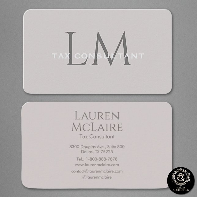 Tarjeta De Visita Neutral Taupe Gray Monogram Business Card (Subido por el creador)