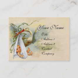 Tarjeta De Visita NEUTRAL WHITE STORK BABY SHOWER Pearl paper