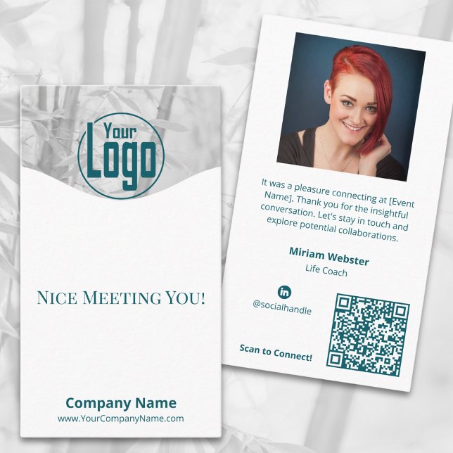 Tarjeta De Visita Nice Meeting You - Life Coach Company Verde azulad (Nice Meeting You - Life Coach Company Teal Business Card, Professional Networking)