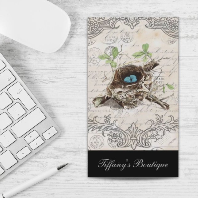 Tarjeta De Visita nido de ave botánica de campo de moda rústica (rustic chic french country botanical bird nest business card)