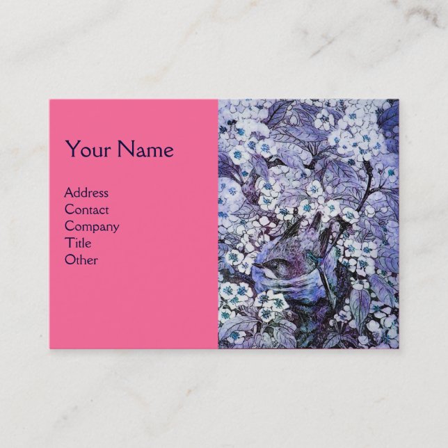 Tarjeta De Visita NIDO DE AVES, monograma, rosa azul blanco (Anverso)