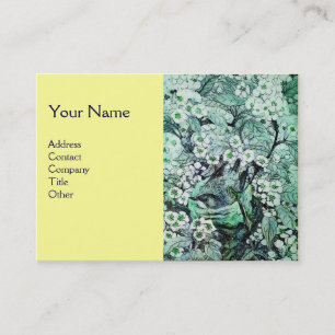 Tarjeta De Visita NIDO DE PÁJARO, monograma, verde blanco amarillo