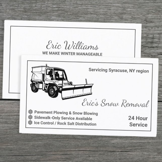 Tarjeta De Visita Nieve simple en relieve (Simple Black and White Snow Removing Business Cards)