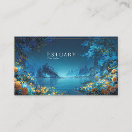 Tarjeta De Visita Night Landscape Gold Floral Turquoise Lake