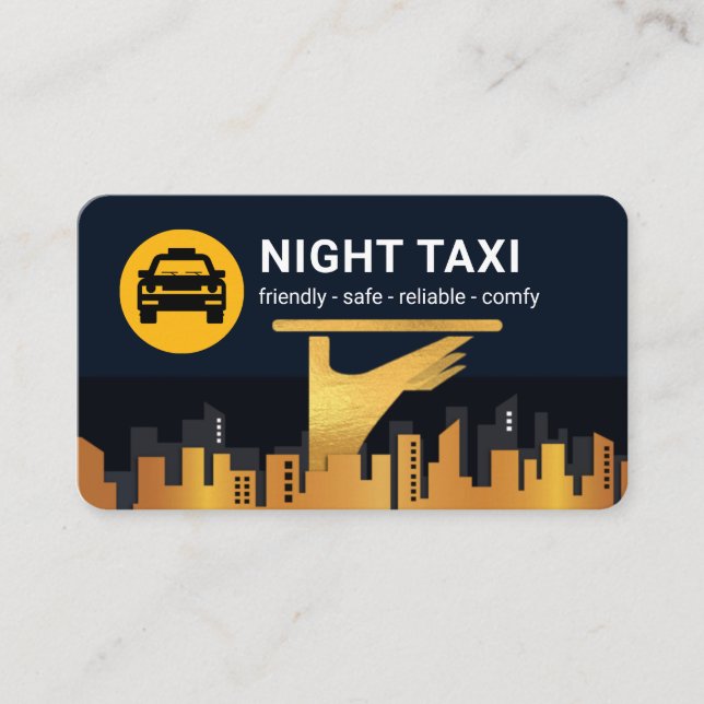 Tarjeta De Visita Night Taxi Cab Service City Silhouette  (Anverso)