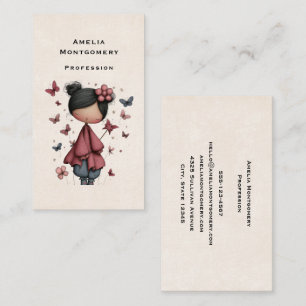 Tarjeta De Visita Niña con varita mágica y mariposas