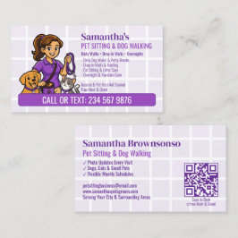 Tarjeta De Visita Niña de dibujos animados con correa morada para se