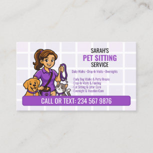 Tarjeta De Visita Niña de dibujos animados de gato perro púrpura QR