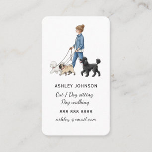 Tarjeta De Visita Niña paseando perro cuidadora de mascotas paseador