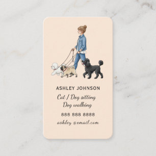 Tarjeta De Visita Niña paseando perro cuidadora de mascotas paseador