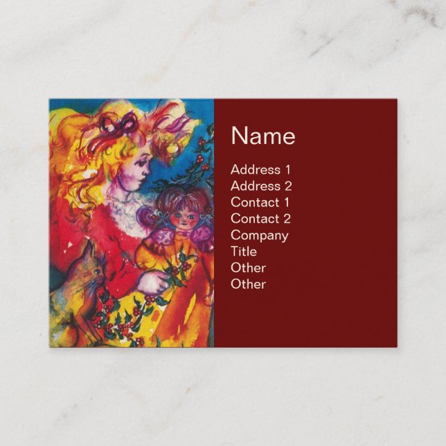 Tarjeta De Visita NIÑA PEQUEÑA, GATO Y BONITO DOLL Rojo amarillo (Anverso)