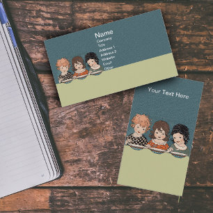 Tarjeta De Visita Niñas Vintage comiendo sopa tres hermanas