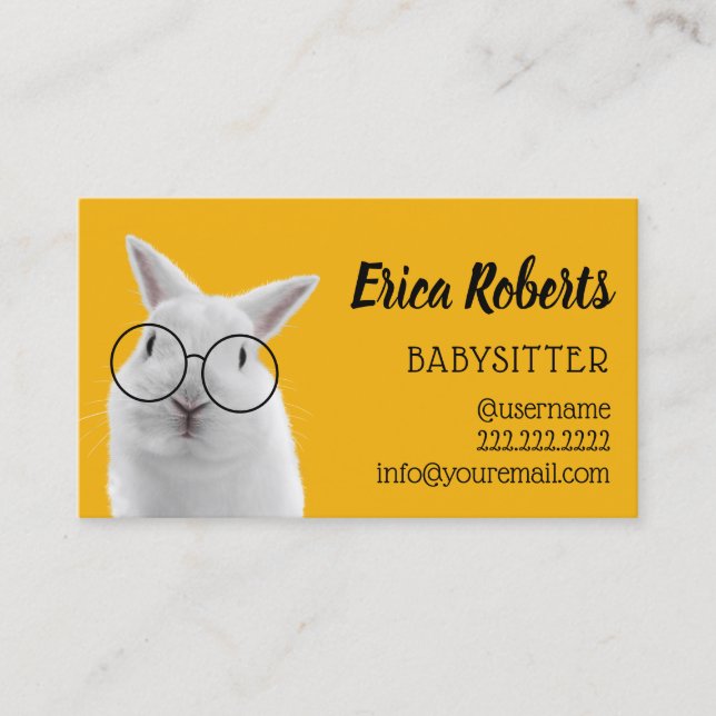 Tarjeta De Visita Niñera Cute Rabbit Nerdy Guardería (Anverso)