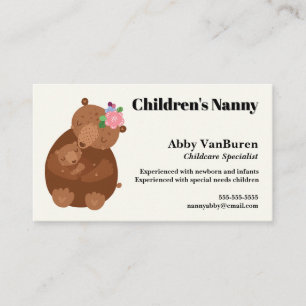 Tarjeta De Visita Niñera de cuidado infantil de osa madre y bebé