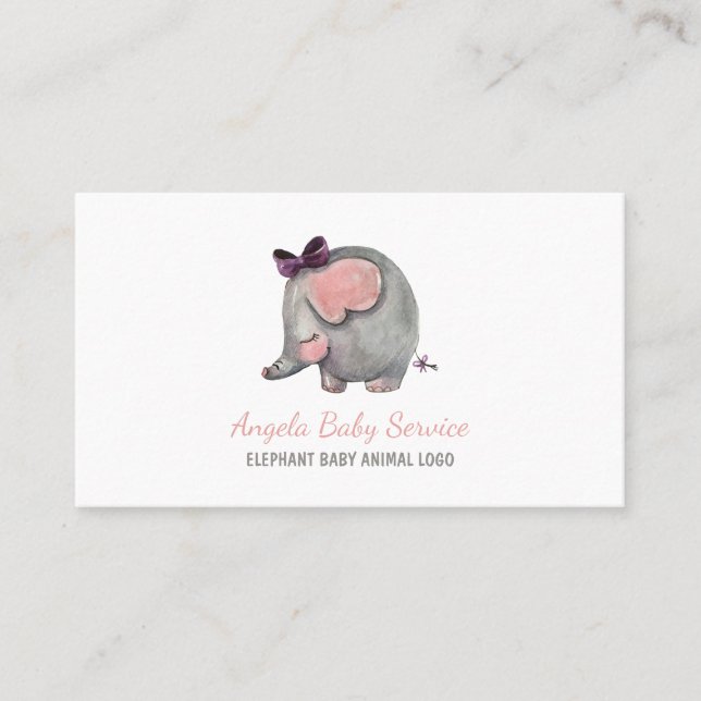 Tarjeta De Visita Niñera de Elephant Baby Pink Daycare (Anverso)
