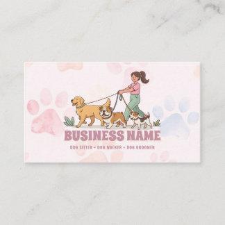 Tarjeta De Visita Niñera de Mascotas Paseadora de Perros Rosa Lindo