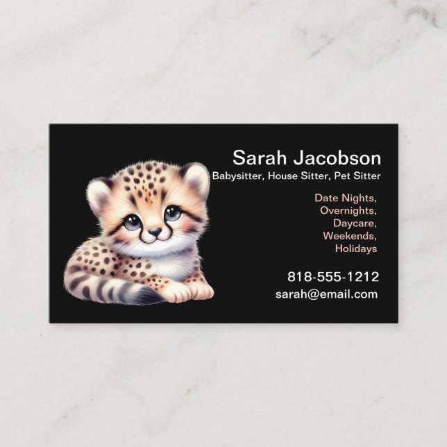 Tarjeta De Visita Niñera, House Sitter, Mascota Sentado (Anverso)