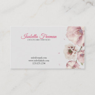 Tarjeta De Visita Niñera Moderna Giro rosa acuarela Floral Bu