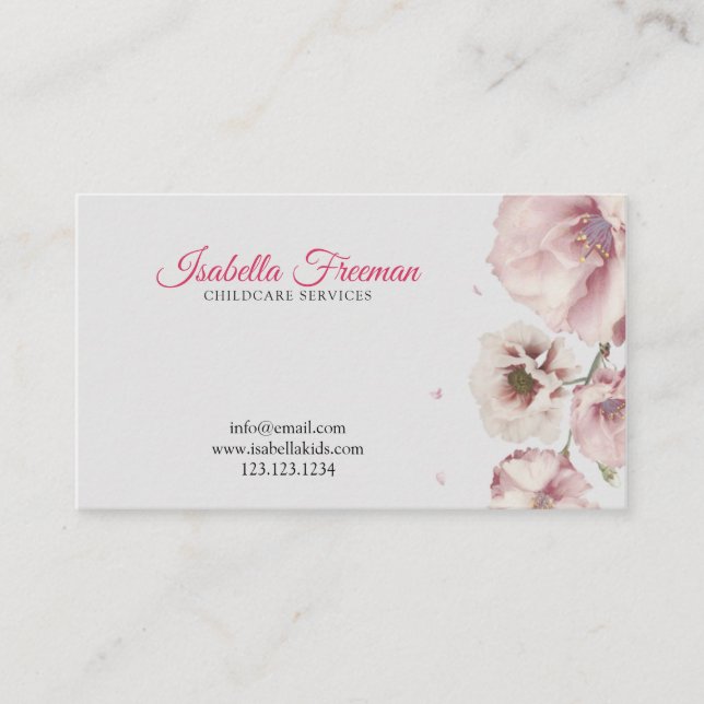 Tarjeta De Visita Niñera Moderna Giro rosa acuarela Floral Bu (Anverso)