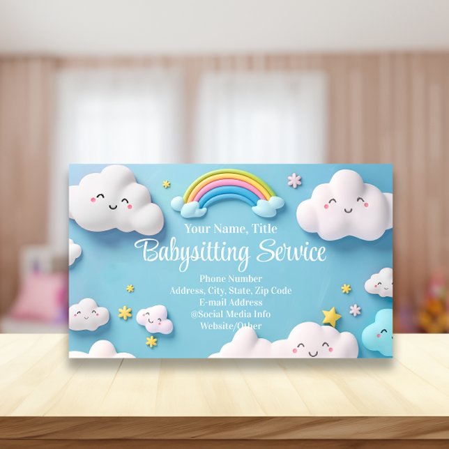 Tarjeta De Visita Niñera Niñera Cuidados Niños Nubes Felices (pastel babysitting childcare business cards)