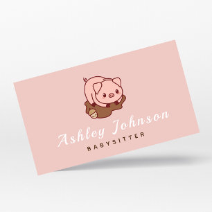 Tarjeta De Visita Niñera Niñera Cute Piggy profesional de cuidado in