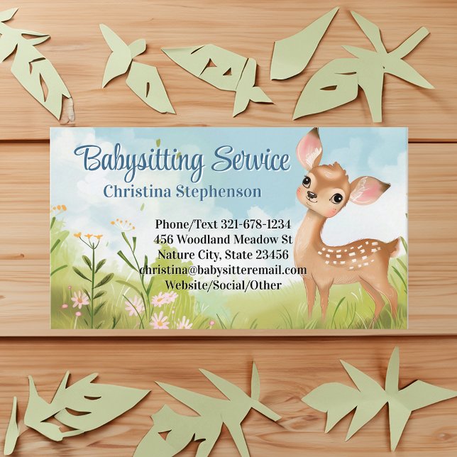 Tarjeta De Visita Niñera Niñera Niñera Cuidada de Agua Deer Bebé (baby deer babysitting childcare business card)